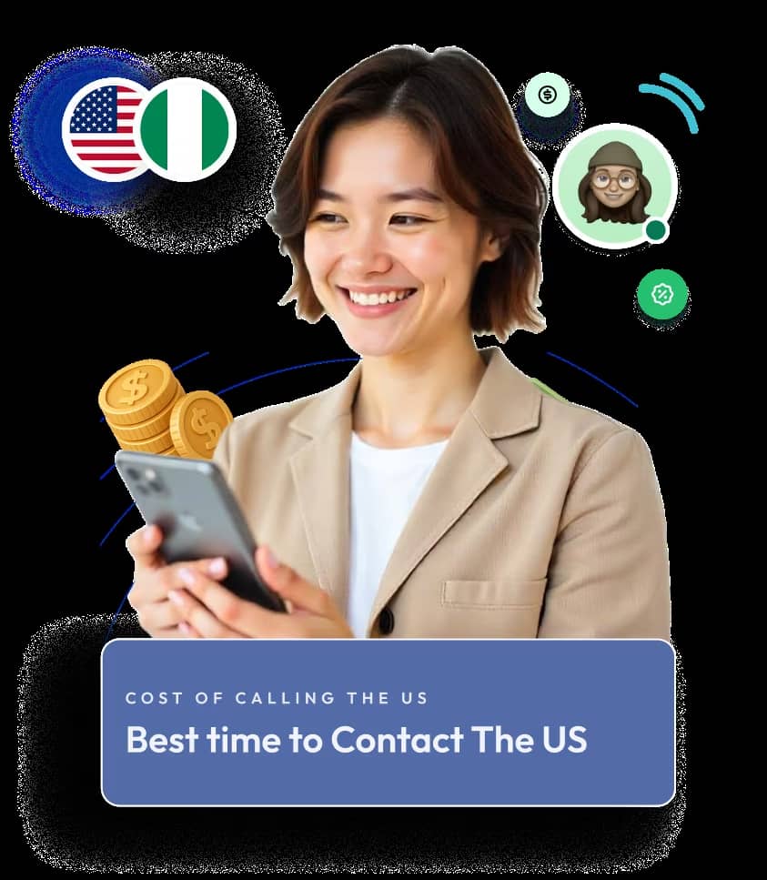 woman checking best time to contact USA from Nigeria on phone
