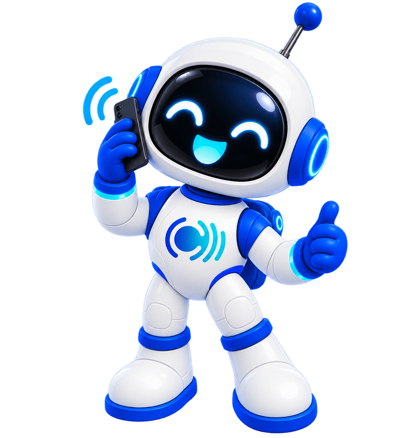 Calilio mascot holding a phone and giving a thumbs up