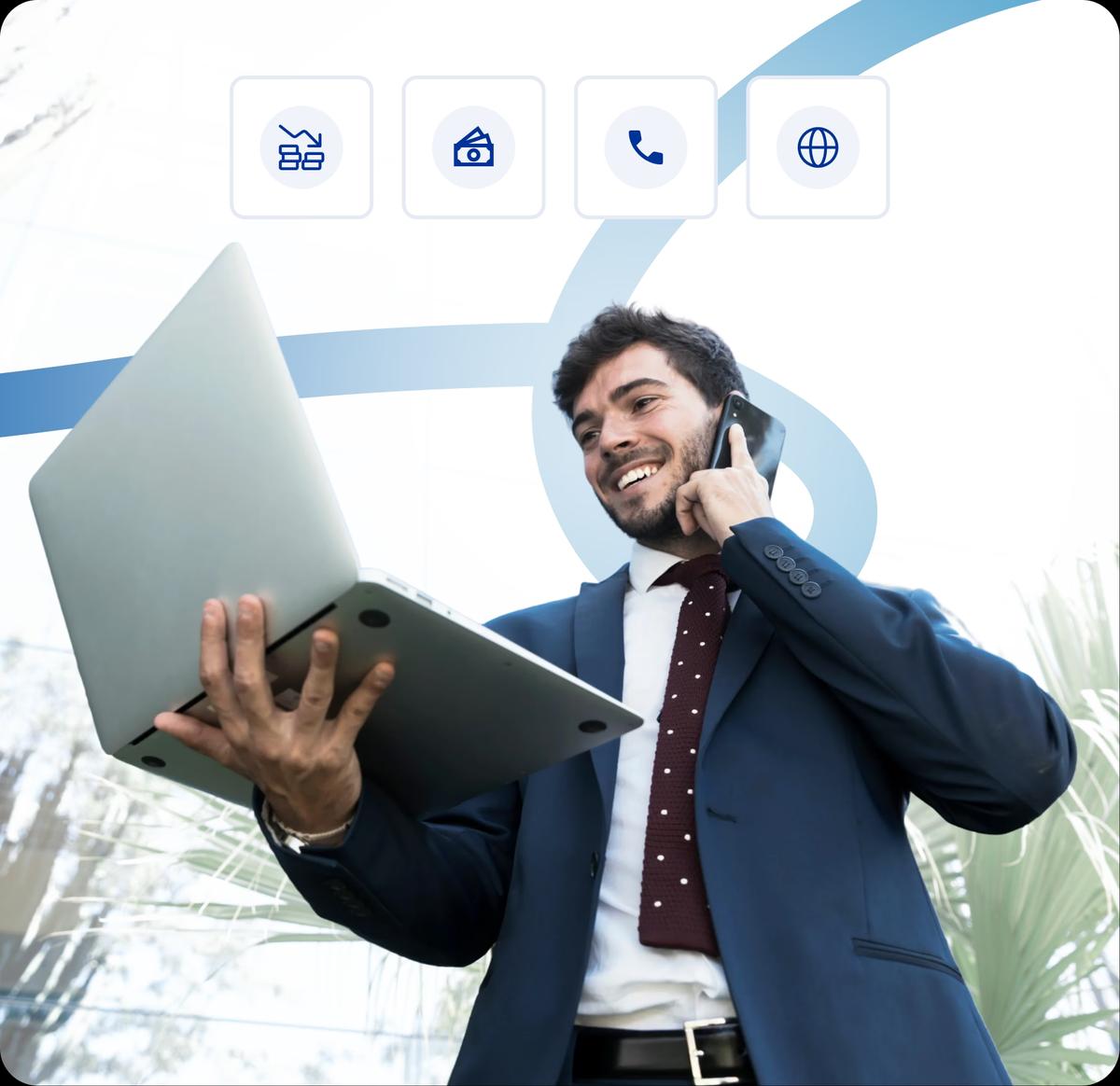 a man in a suit using his phone