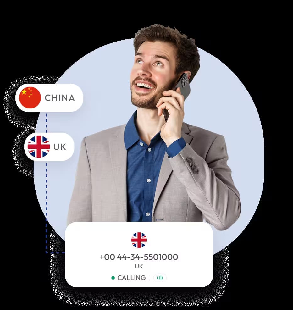 Business man calling uk from china using virtual phone number +44