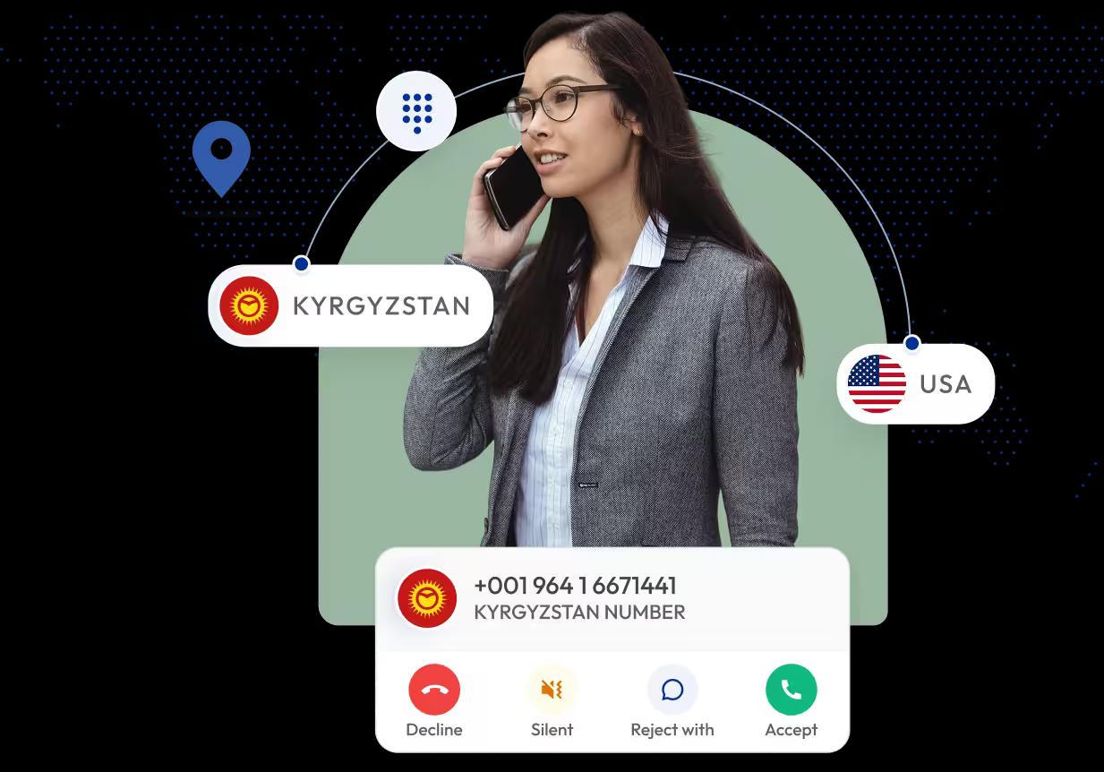 businesswoman using an international virtual phone number service to connect calls