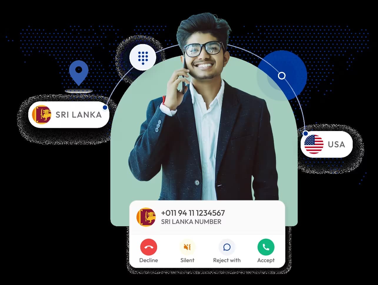 man on international call between Sri Lanka and USA