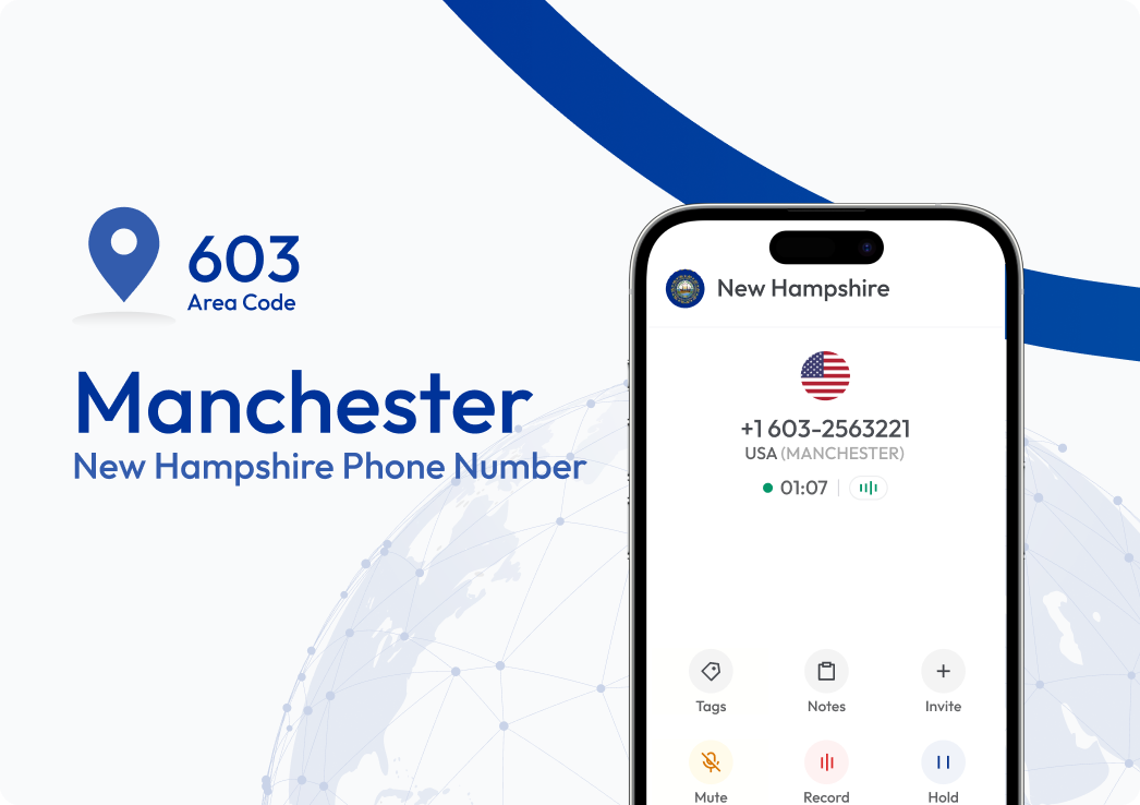 manchester new hampshire phone number with 603 area code displayed on smartphone