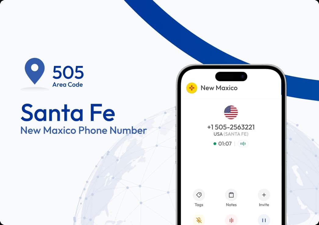 Virtual Santa Fe phone number with 505 area code shown on mobile app