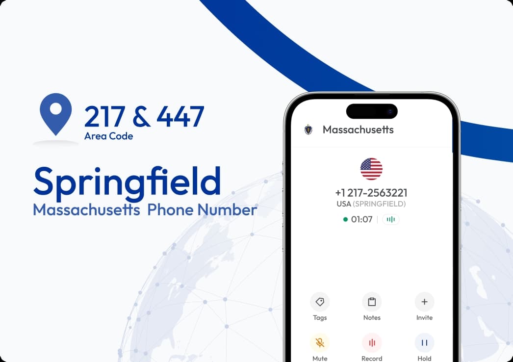 Springfield area codes 217 & 447 displayed on mobile dialer interface