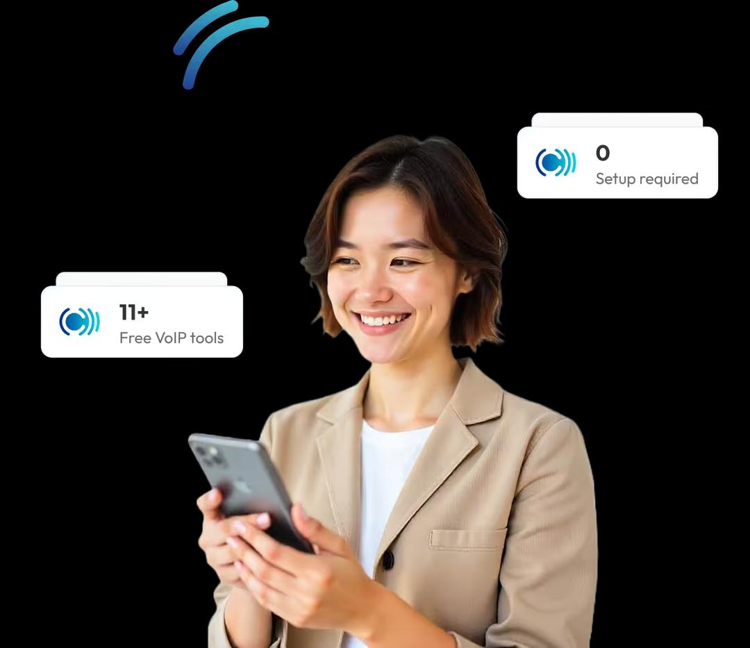 smiling business woman using mobile app on smartphone