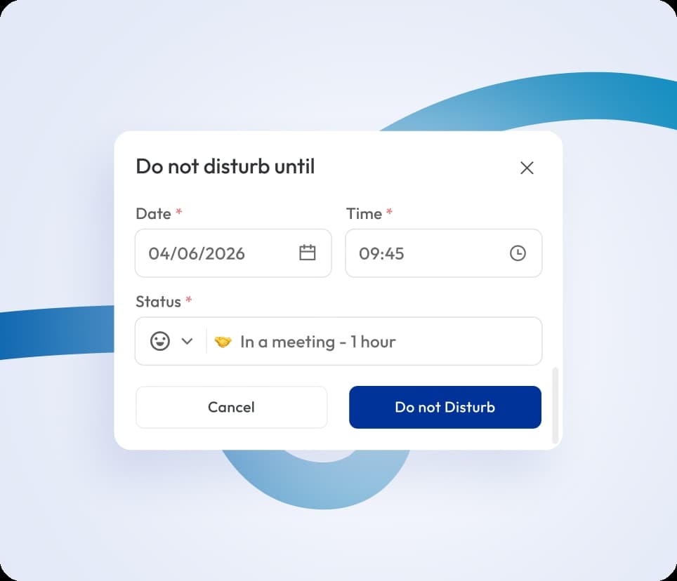 Virtual phone DND activated for in a meeting status one hour