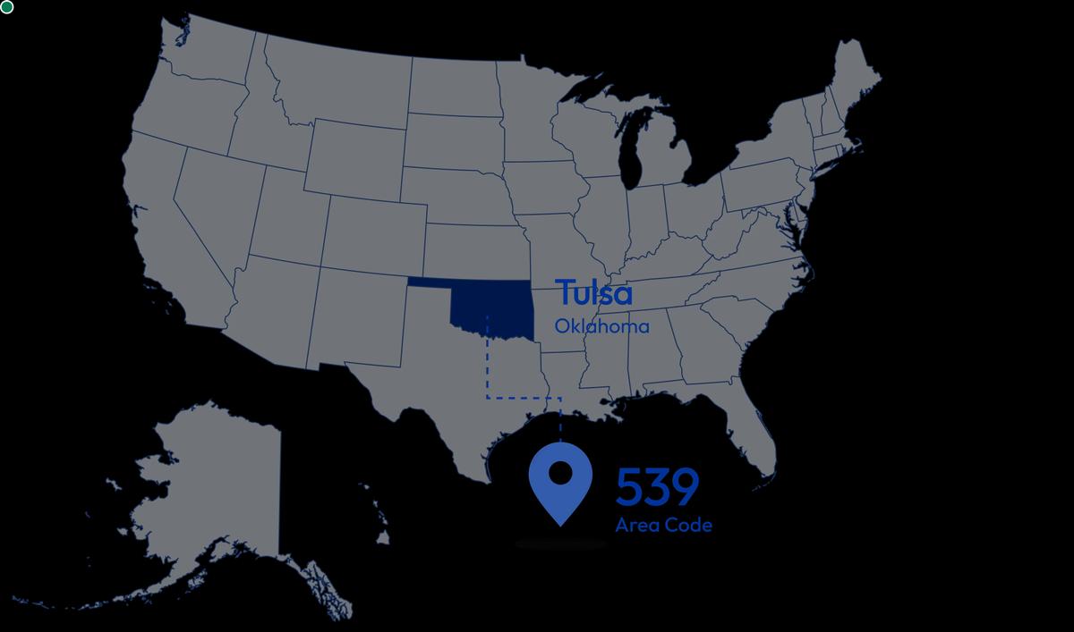 location of 539 area code in map