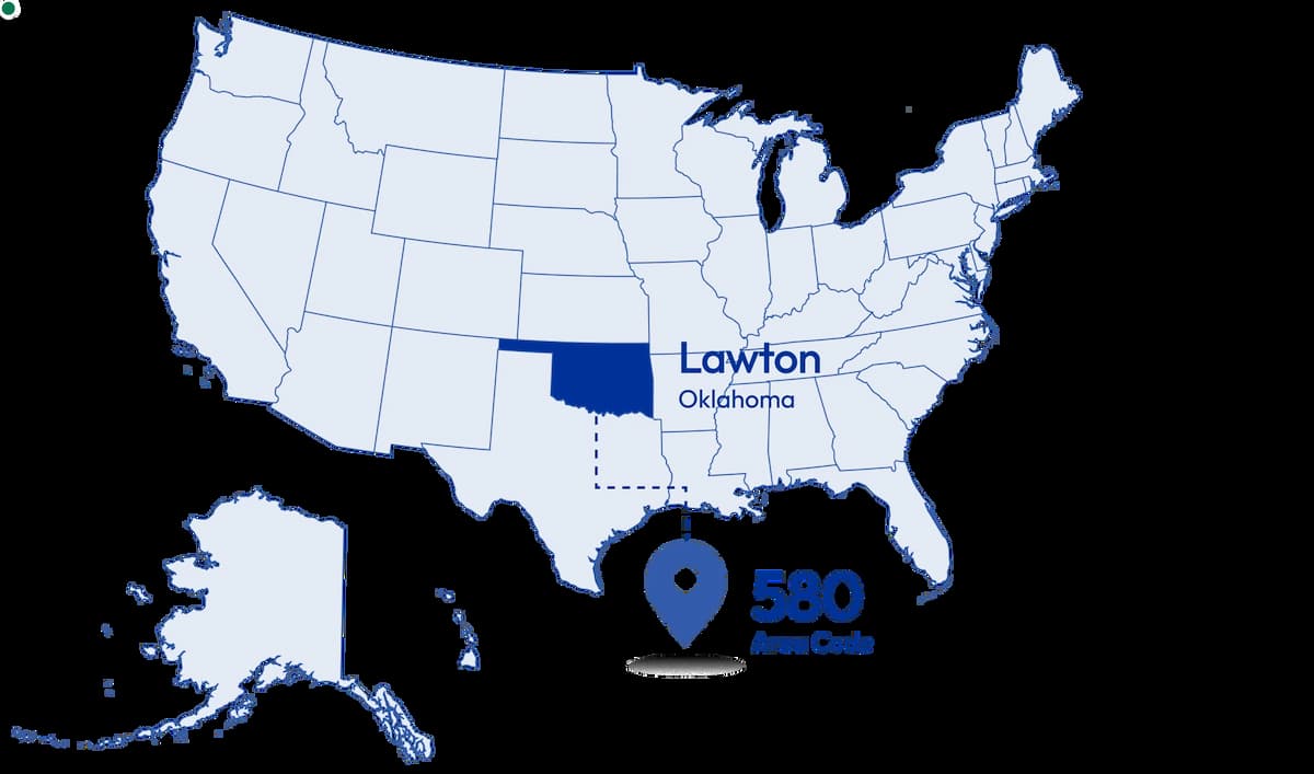 location of 580 area code in map