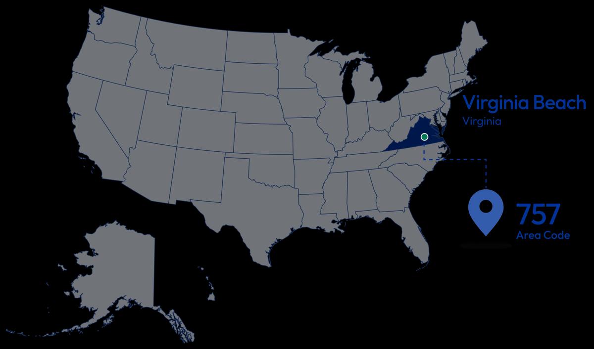 locating 757 area code in map