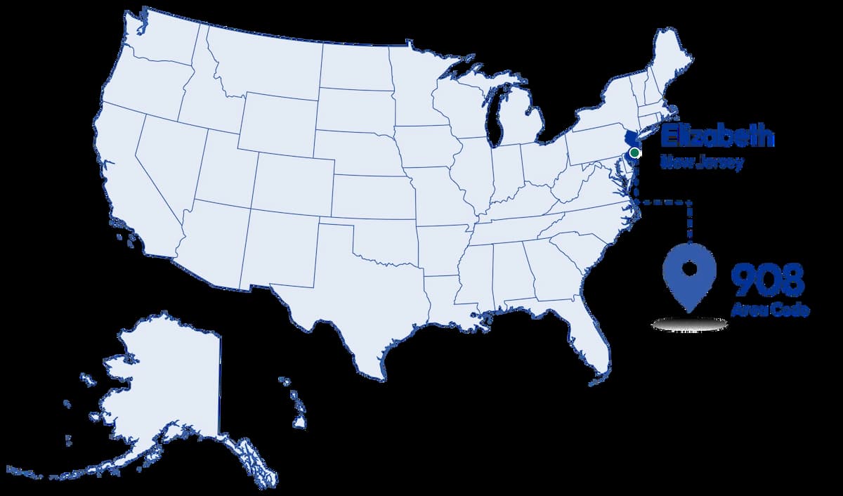 location of 908 area code
