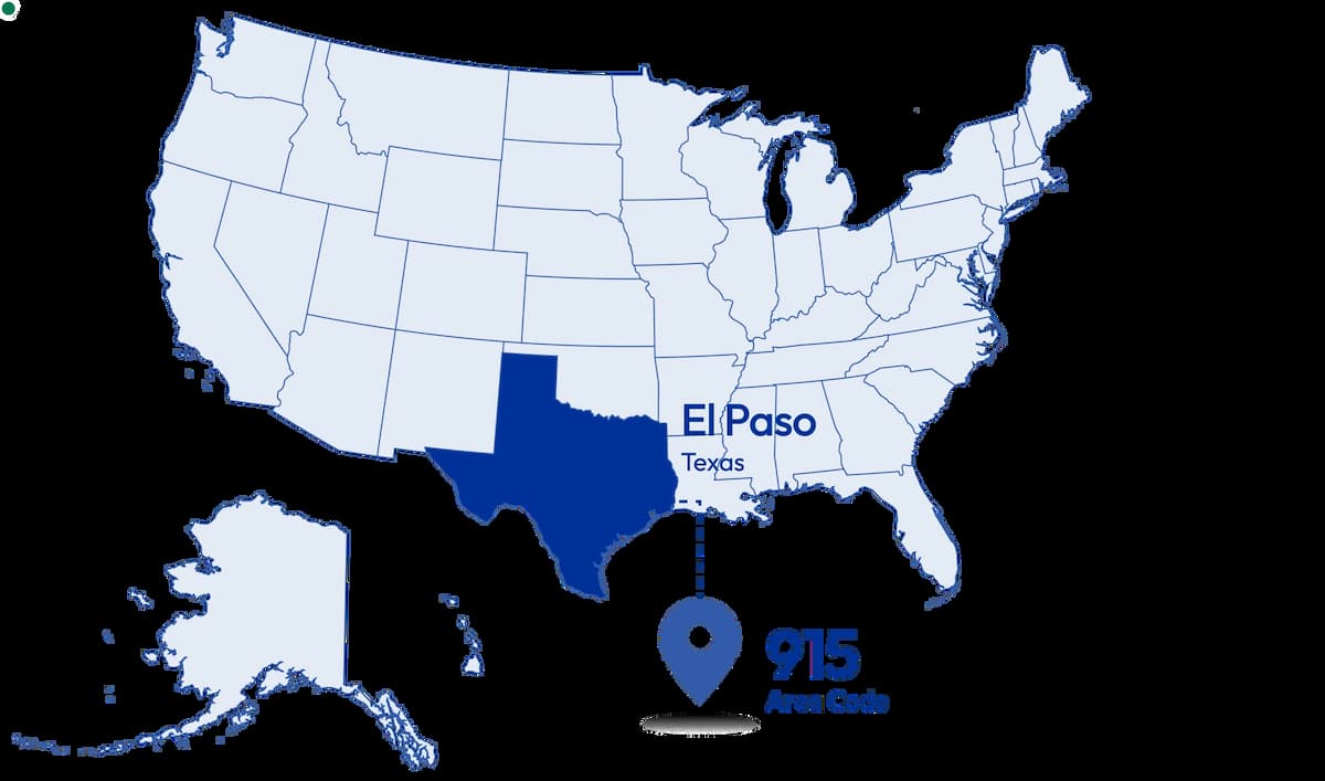 915 area code location map highlighting el paso texas in the united states
