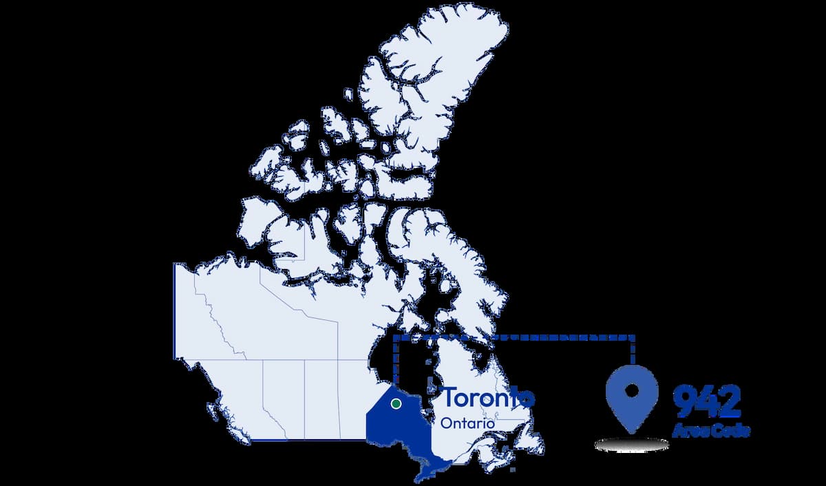 location of 942 area code in map