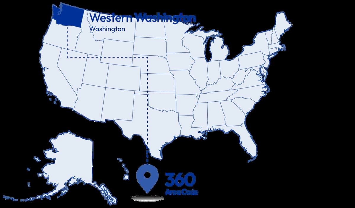 map diagram with pinned 360 area code number