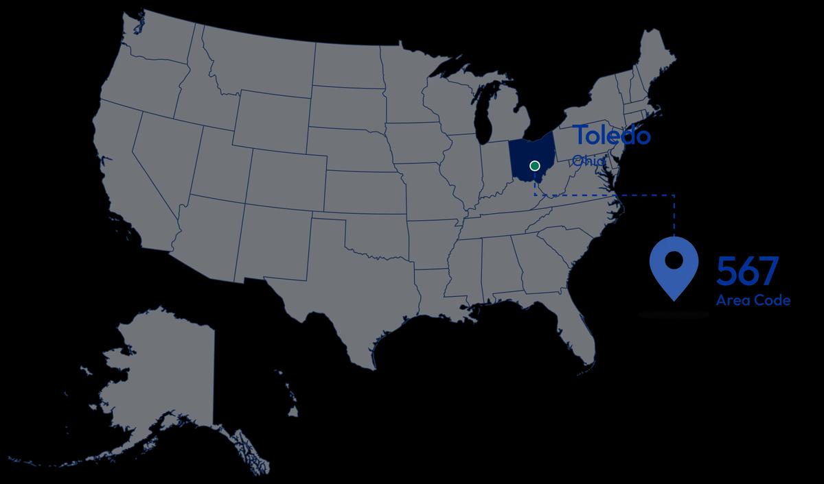 567 area code location map Toledo Ohio USA