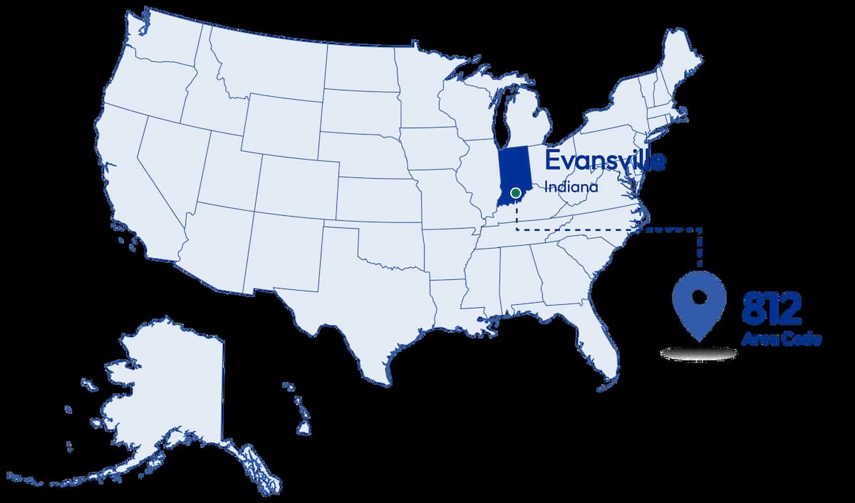 812 area code location map Evansville Indiana USA