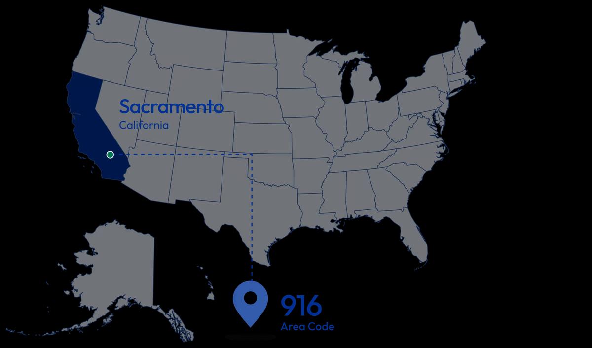 location of 916 area code