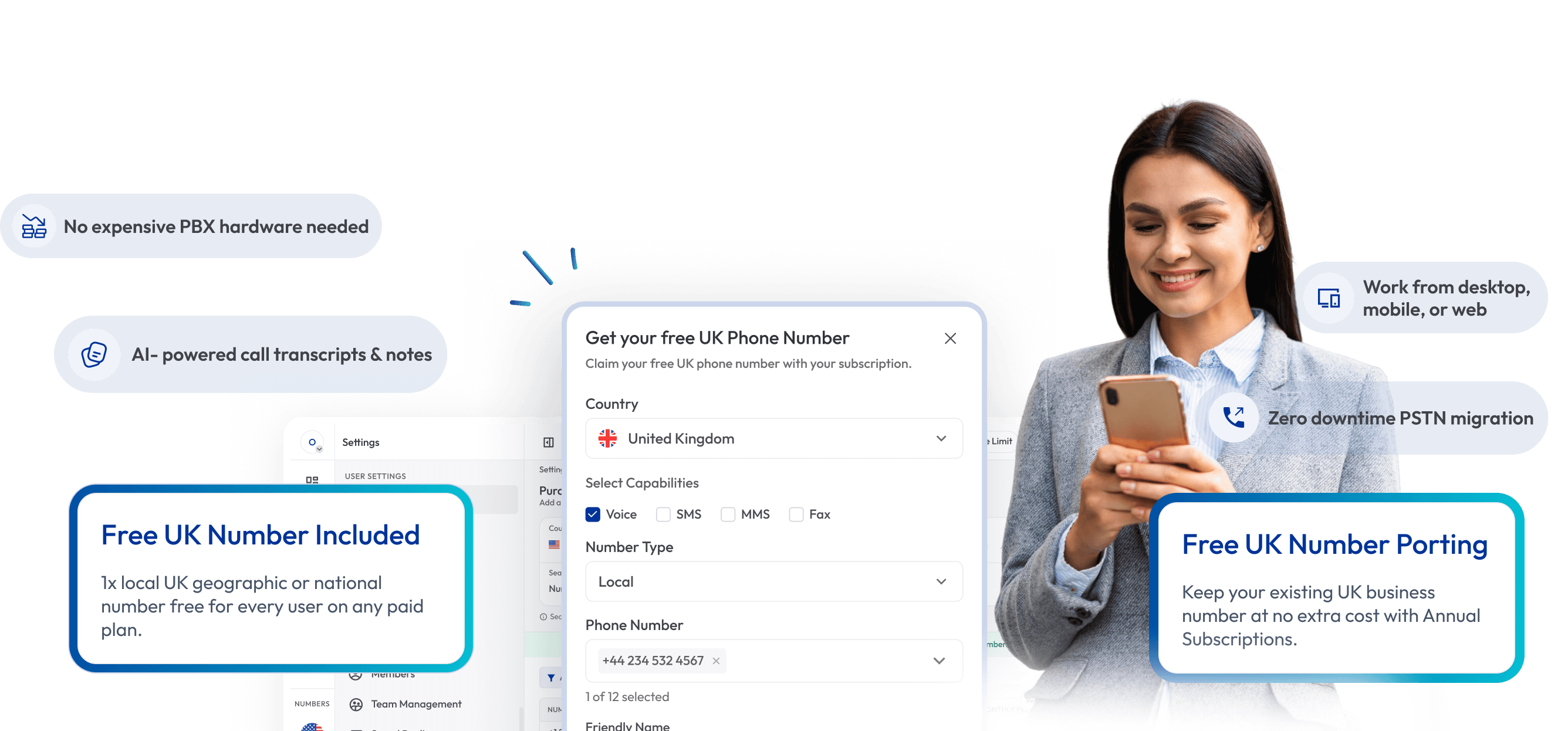 Get your free UK phone number — Calilio cloud phone system