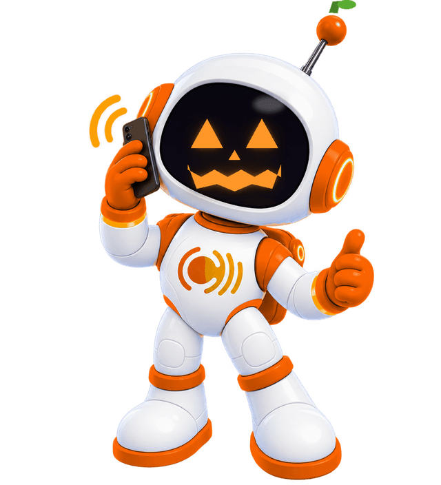 Calilio mascot in a pumpkin Halloween costume