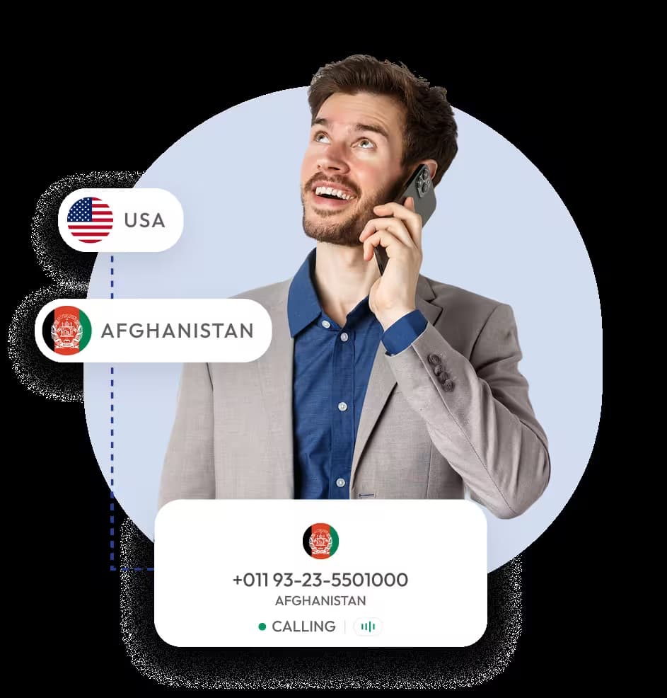 man smiling with a phone on her hand where there is flag of us and afghanistan