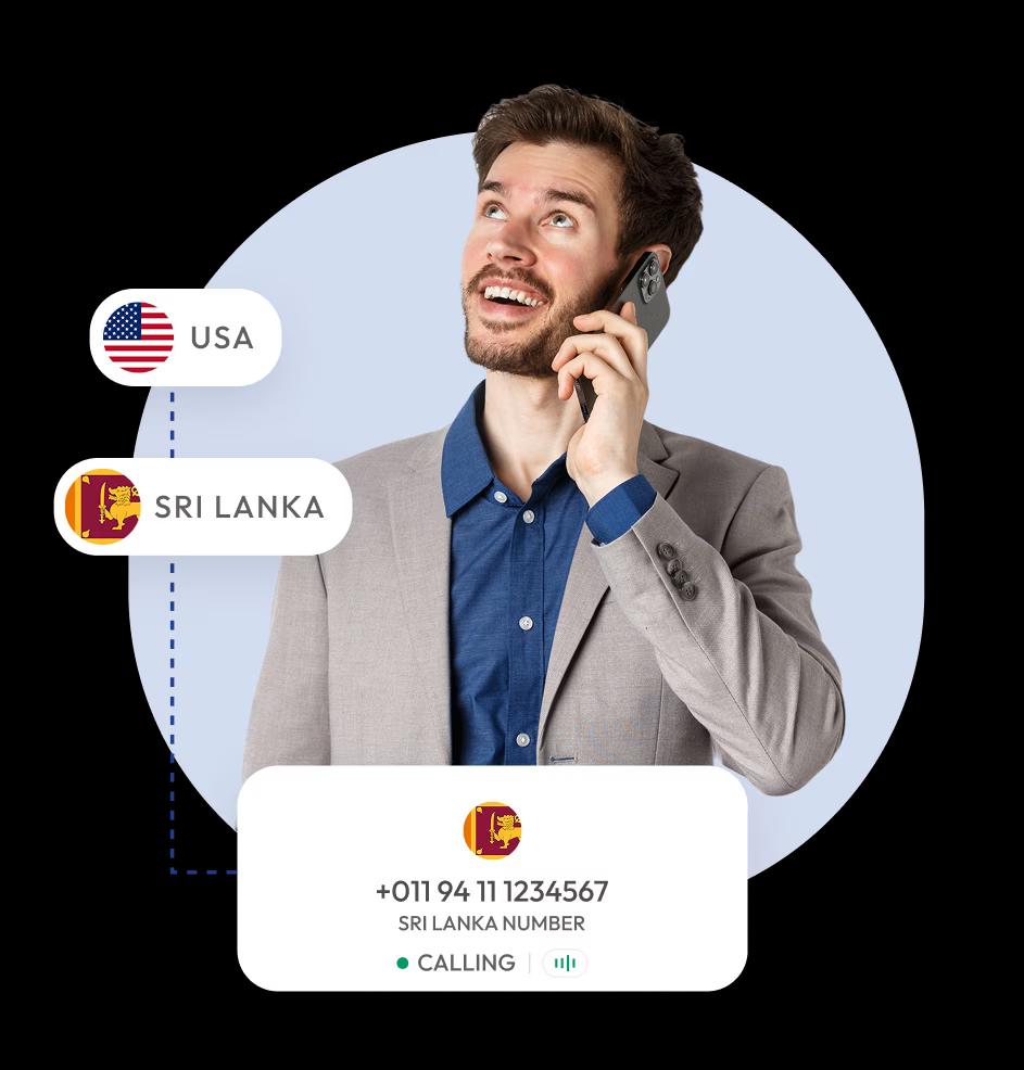 businessman calling Sri Lanka number from USA on mobile phone