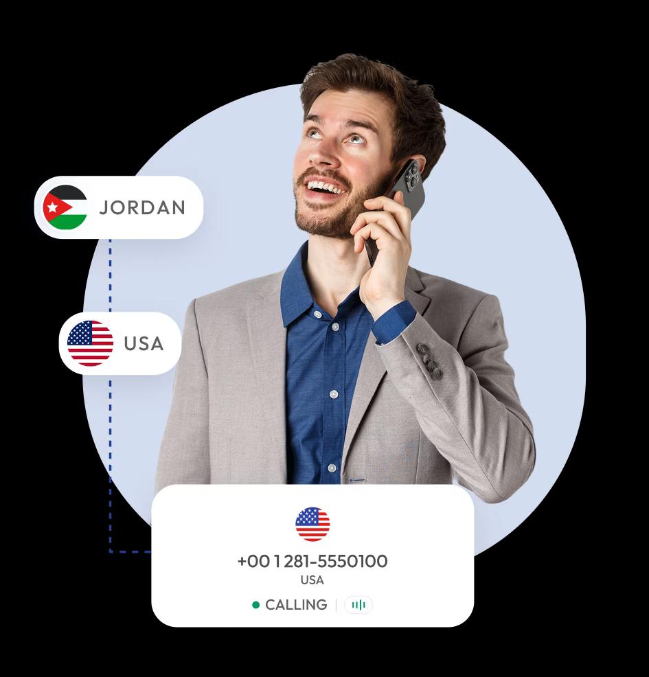 businessman making an international phone call from jordan to the usa