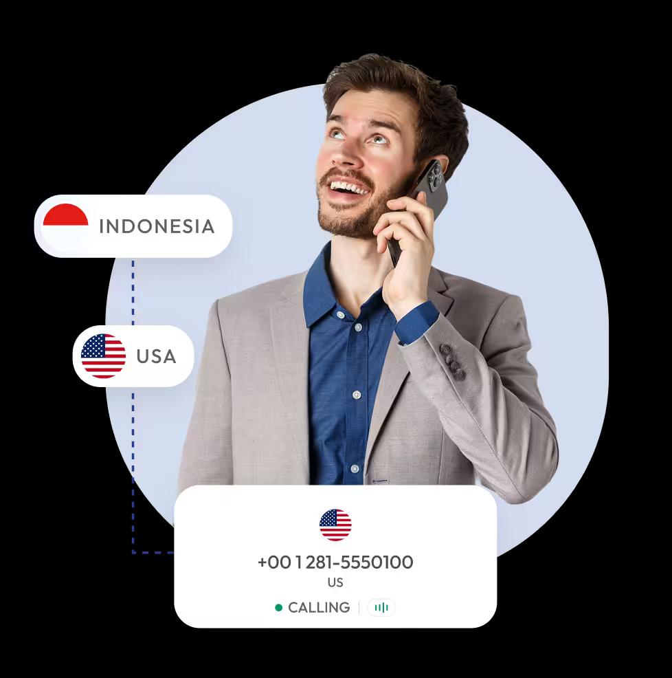 outgoing call interface displaying a us phone number