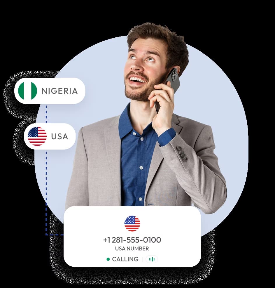 businessman calling USA number from Nigeria on mobile phone