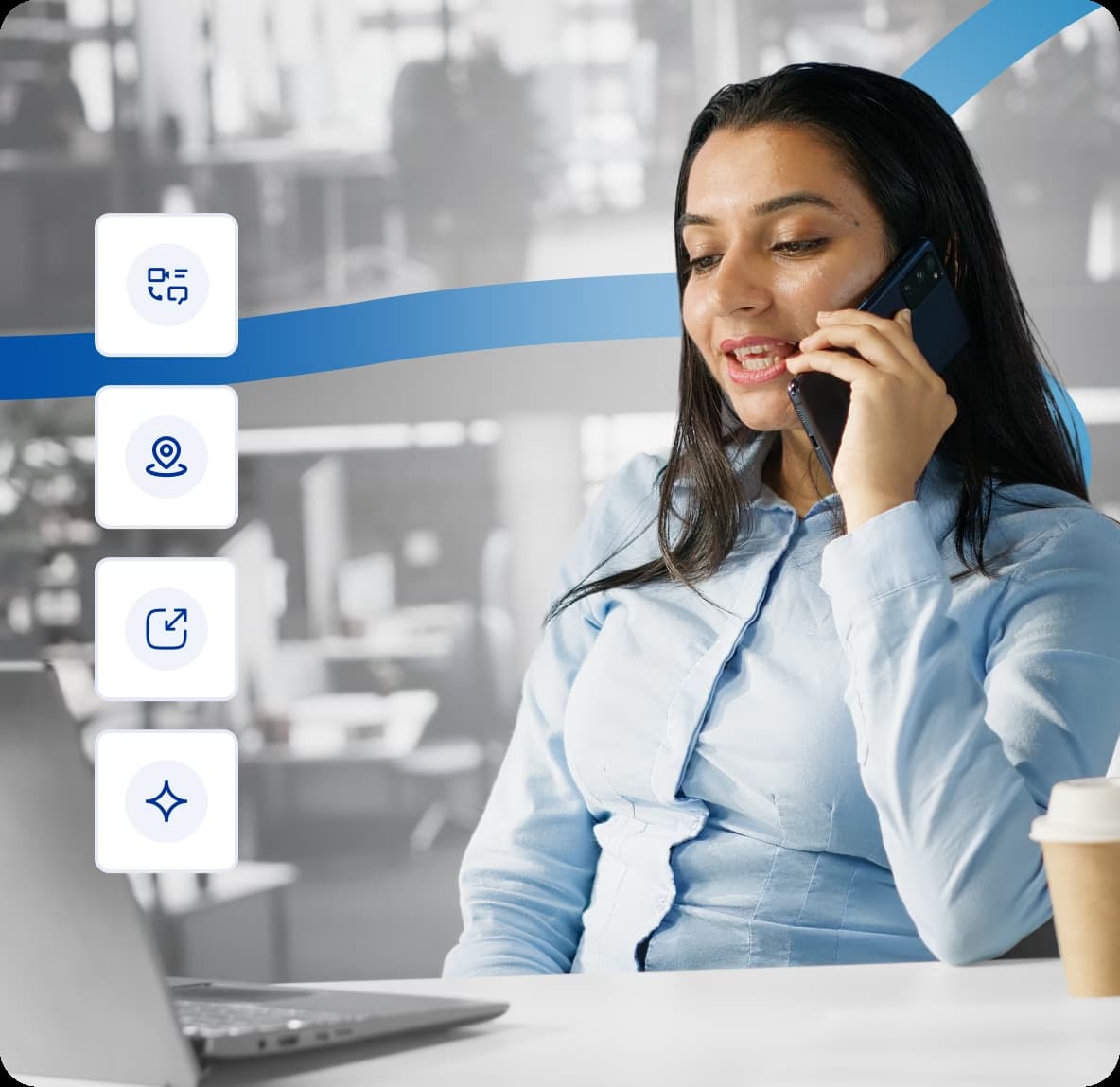 Business woman using Oregon virtual phone system on smartphone