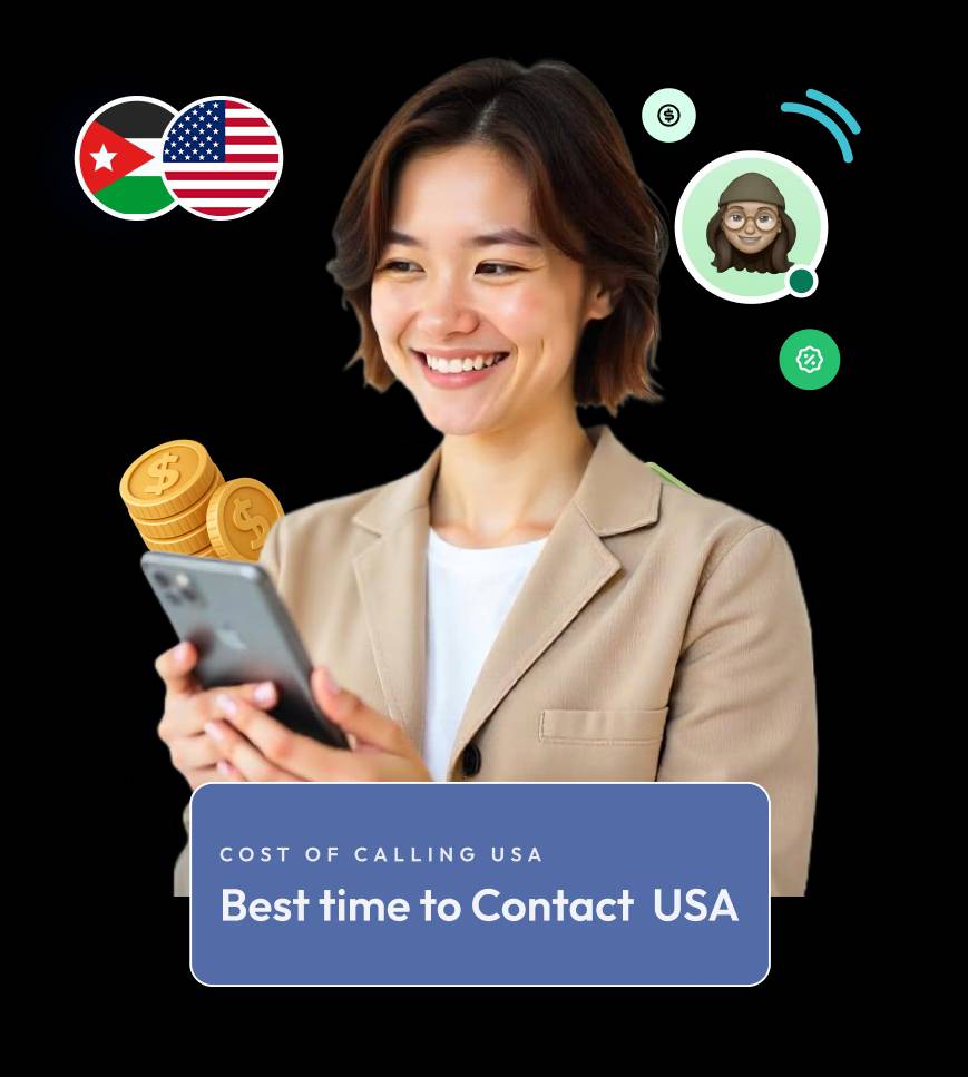 a smiling woman looking at her smartphone featuring a user managing international call rates with a unified communications layout