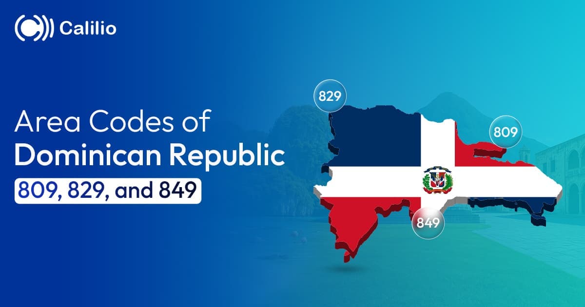 Area codes of the Dominican Republic: 809, 829, 849 with phone screen display.