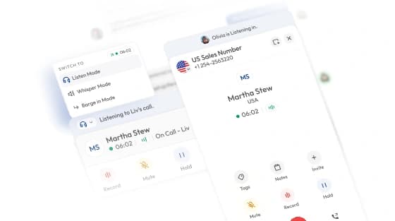 call monitoring dashboard showing liv’s call including call details, duration, modes, and controls.