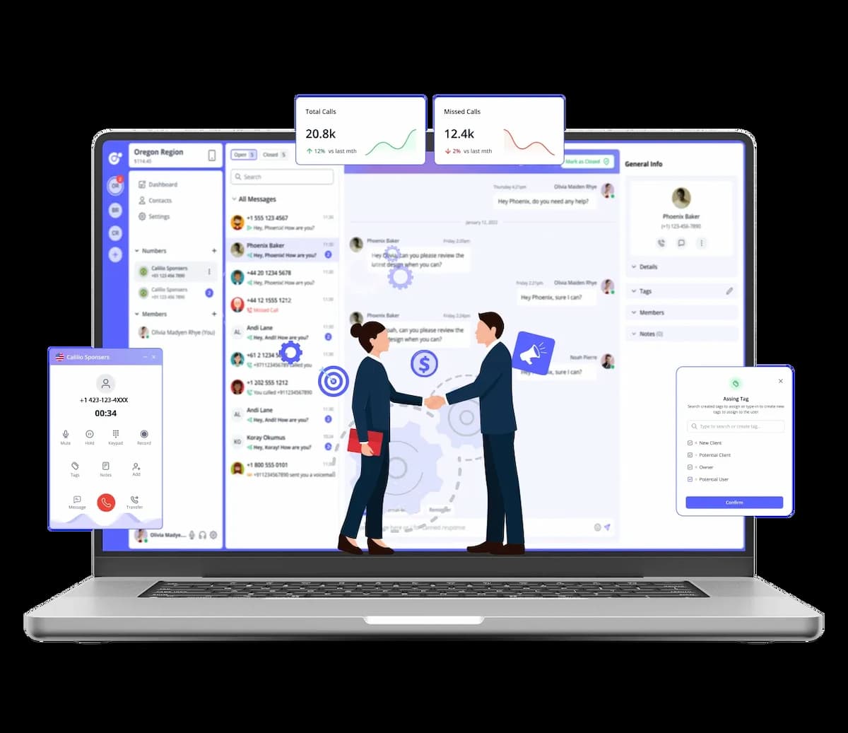 two people is shacking hand in-front of calilio dashboard