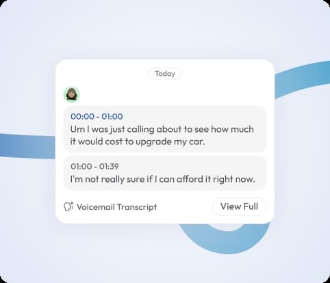 voicemail dashboard interface showing audio playback and received voice messages