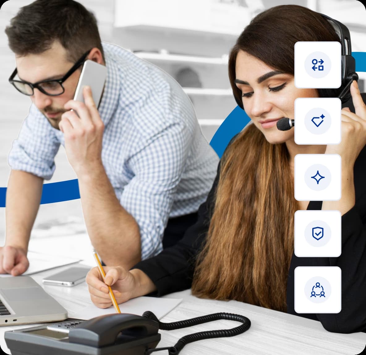 A man and woman working on Calilio's chat interface