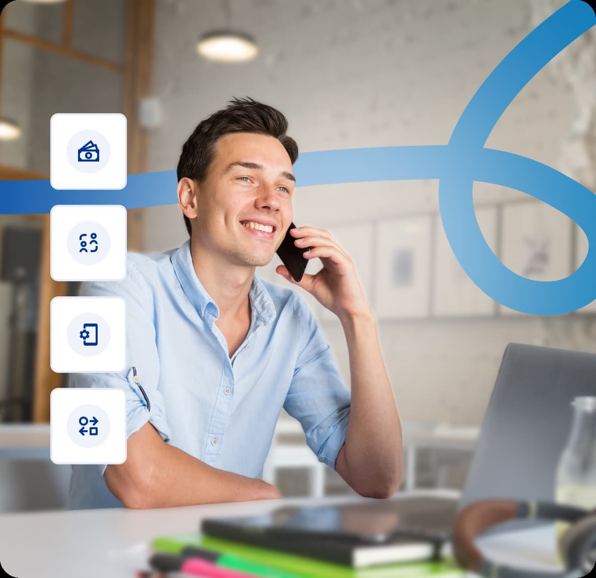 professional using a cloud business phone system on smartphone