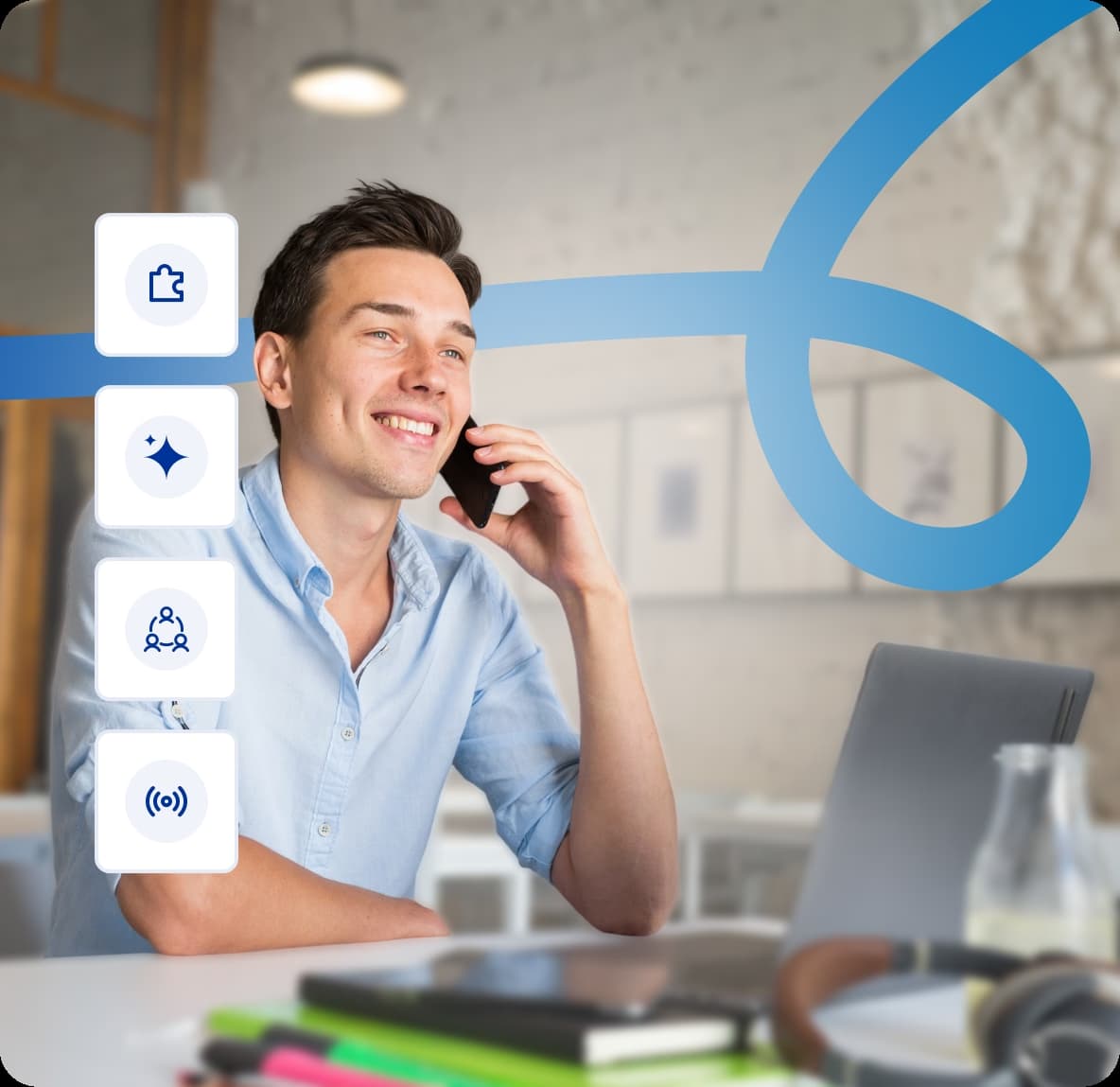 professional using a cloud business phone system on a smartphone
