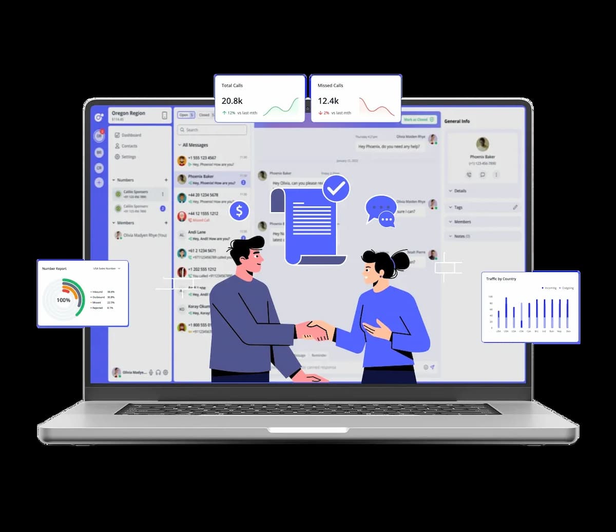 Illustration of a business communication dashboard on a laptop