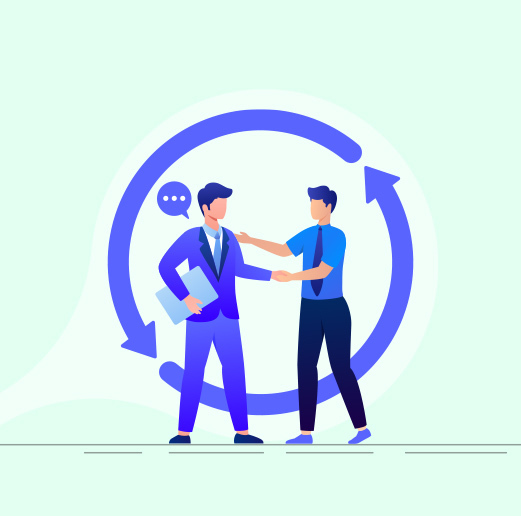 Two people shaking hands with a loop in background
