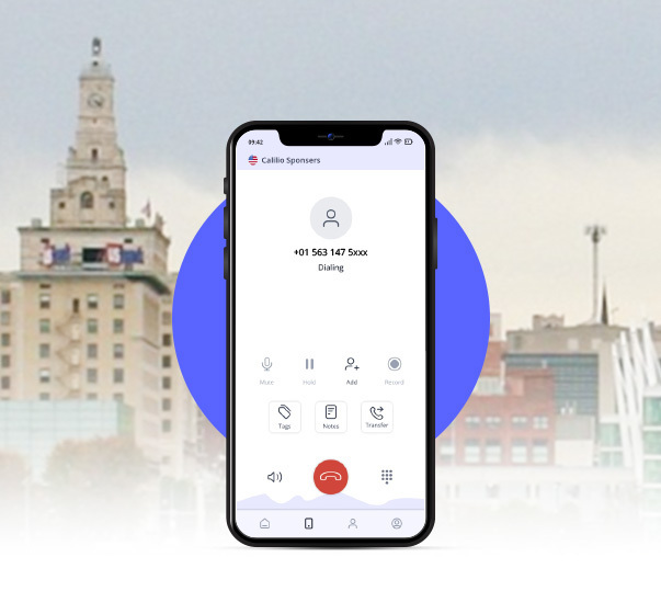 Davenport in background with a smartphone dialing 563 area code number