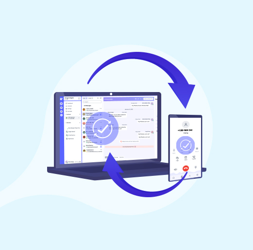 A laptop and mobile in a sync with Calilio's interface