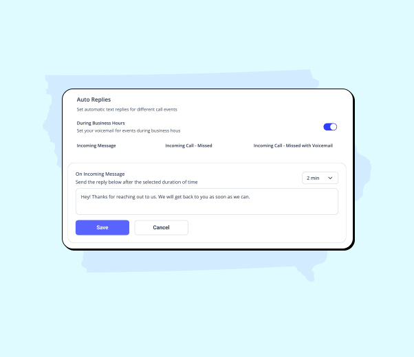 Auto reply setting interface of  Calilio