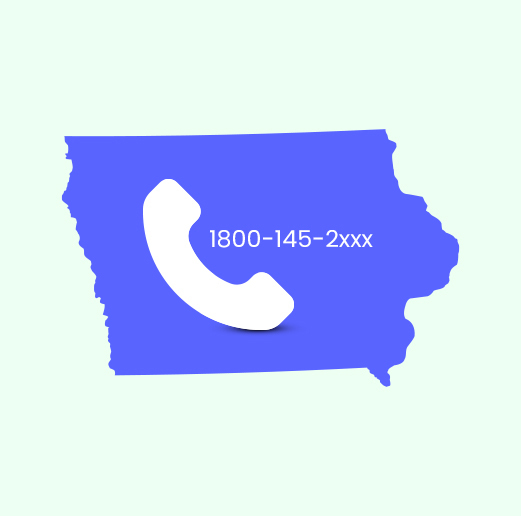 A phone icon with the state of Iowa and toll free number