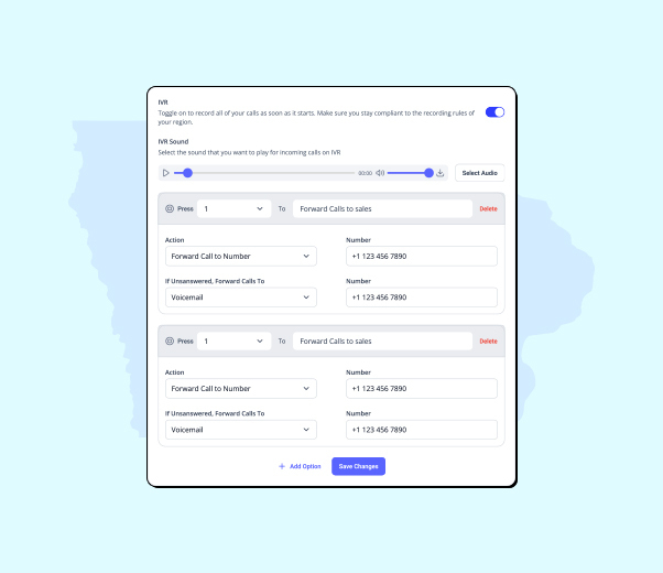 IVR setting option of Calilio